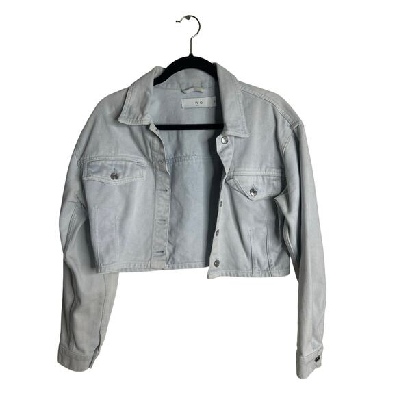 IRO Paris Light Wash Cropped Denim Jacket Size EU 40 US 10 Casual Closet Staple - Picture 1 of 6